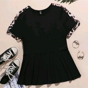 Plus Contrast Leopard Babydoll Tee